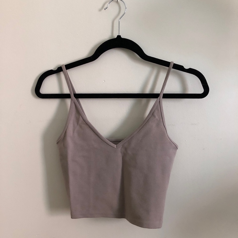 Aritzia Sunday Best Taupe V Neck Crop Top